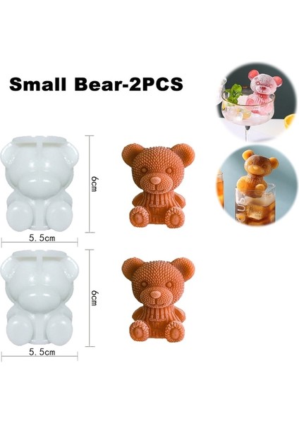 Küçük Ayı-2pcs Şeker Buz Kalıp Buz Kahve Küpü Kalıp Çikolata Hamur Silikon Kek Kalıp Makinesi Çay Süt Ayı Şekli Kalıp Viski (Yurt Dışından)