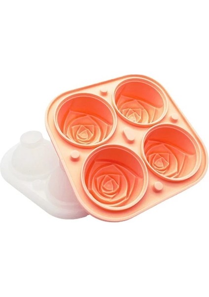Turuncu Silikon Gül Buz Küpü Kalıpları Kapaklı 3D Gül Çiçek Şekli Yeniden Kullanılabilir Buz Küpü Tepsi Dondurma Makinesi Aracı Mutfak Aksesuarları (Yurt Dışından)