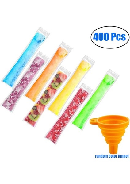 Huni ile 400 Adet 29X5 cm 20-400 Adet Dondurma Torbası Tek Kullanımlık Buz Pop Çanta Yoğurt Çubukları Suyu Meyve Smoothie'ler Için Zip Contalı Bpa Içermeyen Buz Kalıp Çantaları (Yurt Dışından)