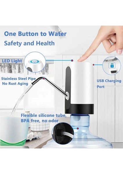 Siyah Elektrikli Taşınabilir Su Sebili Pompası 5 Galonluk Şişe USB Şarjı Uzatma Hortumu Namlulu Araçları ile (Yurt Dışından) modelleri