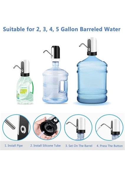 Siyah Elektrikli Taşınabilir Su Sebili Pompası 5 Galonluk Şişe USB Şarjı Uzatma Hortumu Namlulu Araçları ile (Yurt Dışından) fırsatları