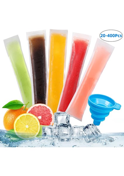 Huni ile 400 Adet 29X5 cm 20-400 Adet Dondurma Torbası Tek Kullanımlık Buz Pop Çanta Yoğurt Çubukları Suyu Meyve Smoothie'ler Için Zip Contalı Bpa Içermeyen Buz Kalıp Çantaları (Yurt Dışından) fiyatları