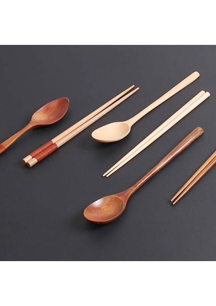 Set 9 Doğal El Yapımı Ahşap Çatal Seti Yemek Çubukları Kaşık Bez Çanta Çevre Dostu Seyahat Öğeleri Çin Yemek Çubukları Mutfak Aletleri (Yurt Dışından)