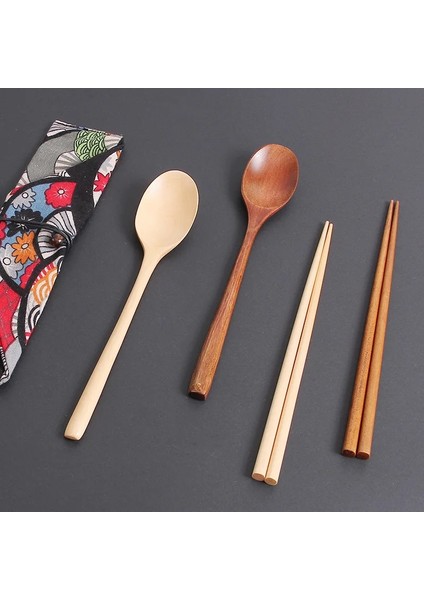 Set 9 Doğal El Yapımı Ahşap Çatal Seti Yemek Çubukları Kaşık Bez Çanta Çevre Dostu Seyahat Öğeleri Çin Yemek Çubukları Mutfak Aletleri (Yurt Dışından)