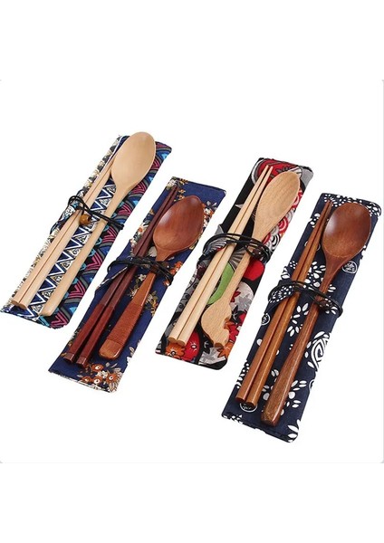 Set 9 Doğal El Yapımı Ahşap Çatal Seti Yemek Çubukları Kaşık Bez Çanta Çevre Dostu Seyahat Öğeleri Çin Yemek Çubukları Mutfak Aletleri (Yurt Dışından)