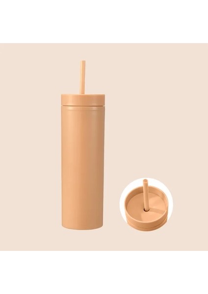 Stil 5 Şeker Renk Çift Katmanlı Plastik Saman Bardak Kahve Fincanı Plastik Buzlu Kullanışlı Su Bardağı Taşıması Kolay Saman Su Isıtıcısı Spor Şişe (Yurt Dışından)