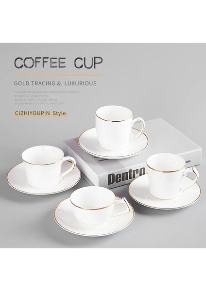 Stil M 200-300 ml Büyük Kapasiteli Altın Kenar Kahve Fincanı ve Tabağı Seti Yaratıcı Tasarım Avrupa Öğleden Sonra Çay Fincanları Hafif Lüks Kemik Çini Drinkware (Yurt Dışından)