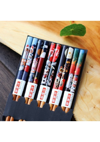 Renkli Çizgili Yeniden Kullanılabilir 5 Çift Set El Yapımı Bambu Japon Doğal Ahşap Çubuklarını Suşi Gıda Kedi Çiçek Çok Renkli Ahşap Çubuklarını (Yurt Dışından)