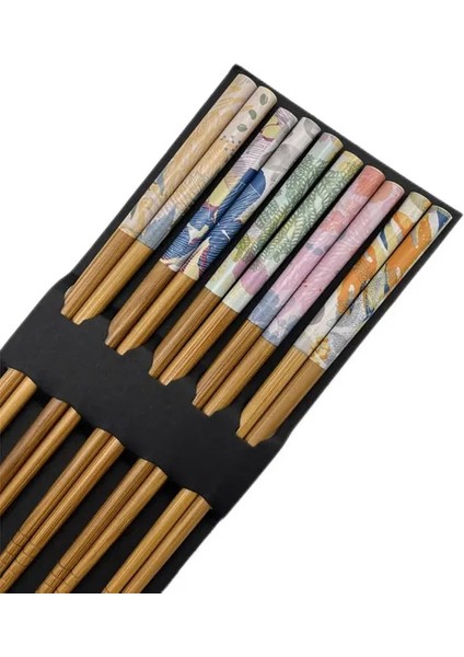 Renkli Çizgili Yeniden Kullanılabilir 5 Çift Set El Yapımı Bambu Japon Doğal Ahşap Çubuklarını Suşi Gıda Kedi Çiçek Çok Renkli Ahşap Çubuklarını (Yurt Dışından)