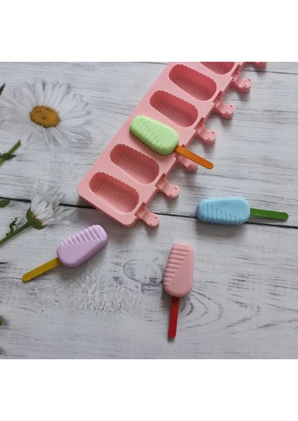 Beyaz 8 Delik Gıda Sınıfı Silikon Dondurma Kalıp Buz Pop Küp Popsicle Kalıp Sopalarla Tatlı Dıy Magnum Kek Kalıbı Dondurma Yapma Makinesi (Yurt Dışından)