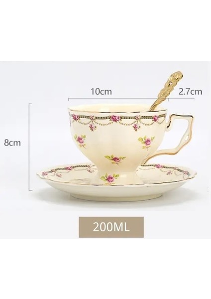 1 Adet-Fincan SETI-200ML Çiçek Avrupa Seramik Kupa Kahve Fincan Seti Plaka ile Vintage Porselen Çay Bardağı ve Tabaklar Seti Lüks Su Isıtıcısı Seti Ev Dekorasyon (Yurt Dışından)