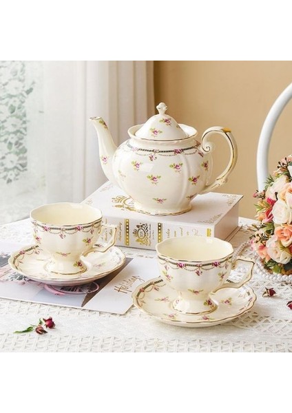 1 Adet-Fincan SETI-200ML Çiçek Avrupa Seramik Kupa Kahve Fincan Seti Plaka ile Vintage Porselen Çay Bardağı ve Tabaklar Seti Lüks Su Isıtıcısı Seti Ev Dekorasyon (Yurt Dışından)