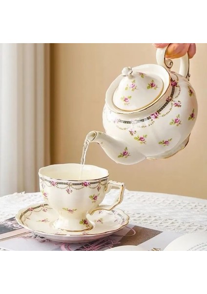1 Adet-Fincan SETI-200ML Çiçek Avrupa Seramik Kupa Kahve Fincan Seti Plaka ile Vintage Porselen Çay Bardağı ve Tabaklar Seti Lüks Su Isıtıcısı Seti Ev Dekorasyon (Yurt Dışından)