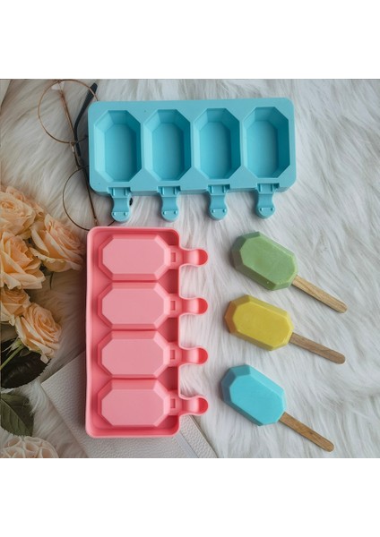 013 Yeşil Sekizgen Dondurma Silikon Kalıp 4 Kavite Magnum Silikon Kalıp Dıy Buz Kalıbı Kalıpları Yaratıcı Popsicle Kalıp Kek Dekorasyon (Yurt Dışından) fiyatları