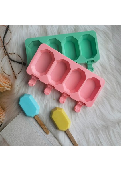 013 Yeşil Sekizgen Dondurma Silikon Kalıp 4 Kavite Magnum Silikon Kalıp Dıy Buz Kalıbı Kalıpları Yaratıcı Popsicle Kalıp Kek Dekorasyon (Yurt Dışından) modelleri