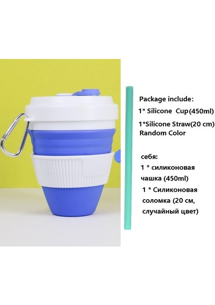 STYLE2WHITEBLUE 450 ml Katlanır Silikon Bardak Kupalar Katlanabilir Kahve Kamp Pipetli Bardak Kapaklı Spor Şişe Kanca Genişletilebilir Haşlanma Korumalı Yeniden Kullanılabilir (Yurt Dışından)