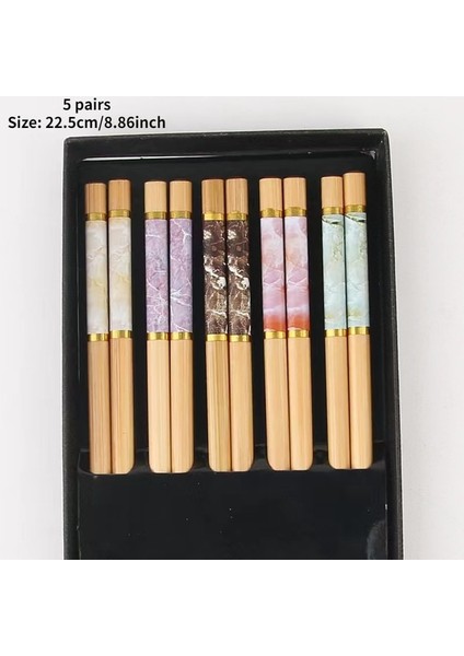5 Çift Kullanımlık 5 Çift Set El Yapımı Bambu Japon Tarzı Doğal Ahşap Çubuklarını Suşi Gıda Kedi Çiçek Çok Renkli Ahşap Çubuklarını (Yurt Dışından)