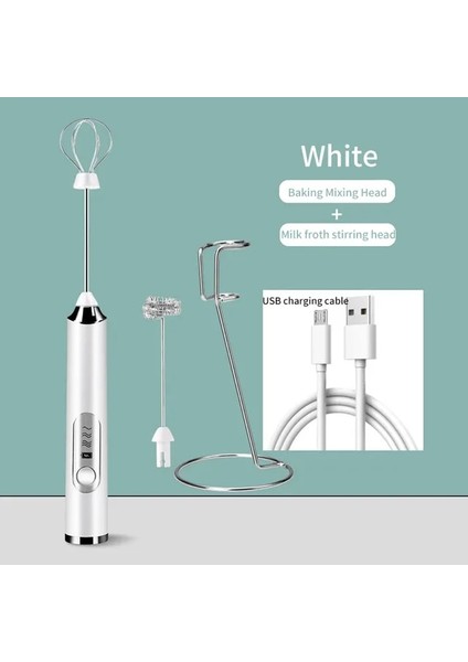 Beyaz Set-Braket Kablosuz Süt Köpürtücüler Elektrikli Köpük Makinesi Yumurta Çırpıcı USB ile El Blender Yüksek Yumurta Hızı Kahve Krem Mikser Mutfak Aletleri (Yurt Dışından)