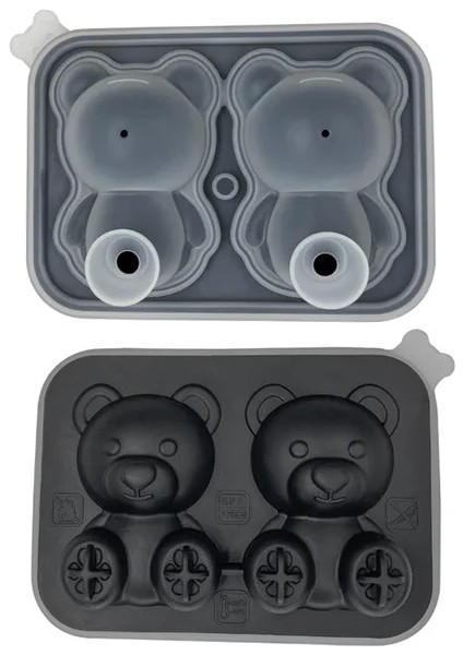 S Siyah Gıda Sınıfı Silikon Ayı Buz Kalıbı 4 Izgara 3D Küçük Teddy Bear Şekli Buz Küpü Silikon Kalıp Buz Kalıbı Viski Silikon Buz Kutusu (Yurt Dışından)