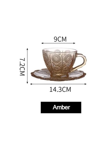 Amber Iskandinav Vintage Kabartma Çiçek Desen Kahve Kupaları Lüks Su Cafe Çay Süt Bardak Yoğunlaştırılmış Kahve Cam Bardak Tabağı Takım Elbise Setcups (Yurt Dışından)