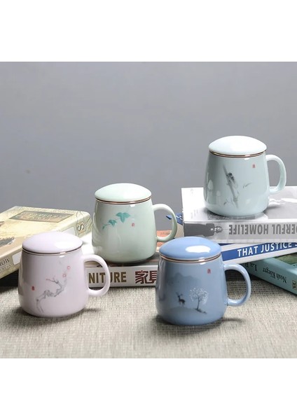 I Seramik Filtre Çay Fincanı Basit Büyük Kapasiteli Çift Drinkware Ev Kahve Kapaklı Kupa Porselen Ofis Çay Ayırma Fincan (Yurt Dışından)