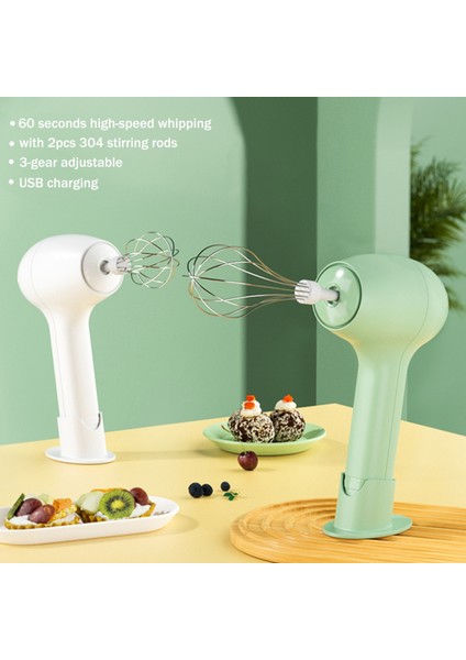 Beyaz 2 Kafalı Kablosuz Taşınabilir Elektrikli Yiyecek Mikseri 3 Hız Otomatik Çırpma Hamur Yumurta Çırpıcı Pişirme Kek Krem Kırbaç Mutfak El Blender (Yurt Dışından)