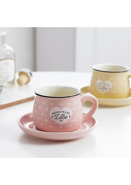 Bir 170 ml Japon Yaratıcı Kalp Kahve Fincanı Tabağı ile 170 ml Seramik Çay Bardağı Seti Ev Partisi Ofis Sofra Kahve Sevgilisi Için Sevimli Hediye (Yurt Dışından)
