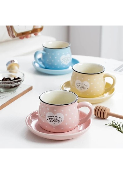 Bir 170 ml Japon Yaratıcı Kalp Kahve Fincanı Tabağı ile 170 ml Seramik Çay Bardağı Seti Ev Partisi Ofis Sofra Kahve Sevgilisi Için Sevimli Hediye (Yurt Dışından)
