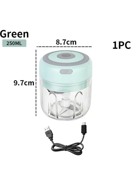 Yeşil (250 Ml) Mini Elektrikli Sarımsak Dilimleme Kablosuz Taşınabilir Et Dilimleme Sağlam USB Şarj Sebze Biber Zencefil Ezici 100/250 ml Blender (Yurt Dışından)