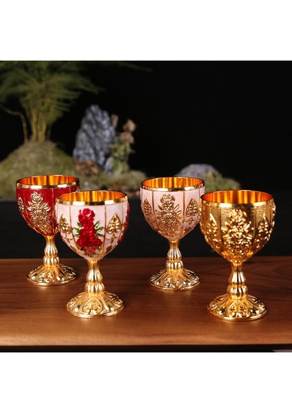 14 30ML Mini Şarap Bardağı Alüminyum Alaşım Sahte Antika Retro Oyma Kadeh Altın Avrupa Tarzı Ev Bar Vintage Dekor Yaratıcı Hediye (Yurt Dışından)