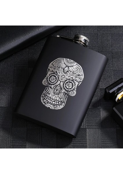 07 Mat Siyah Sprey Boya 8 Oz Paslanmaz Çelik Cep Şişesi Beyaz Şarap Şişesi Taşınabilir Açık Su Isıtıcısı (Yurt Dışından)