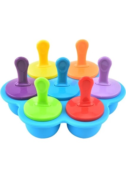 Mavi 7 Delik Dondurma Buz Pops Kalıp Gıda Sınıfı Silikon Popsicle Kalıp Buz Yapım Makinesi Bebek Gıda Takviyesi Araçları (Yurt Dışından)