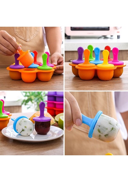 Mavi 7 Delik Dondurma Buz Pops Kalıp Gıda Sınıfı Silikon Popsicle Kalıp Buz Yapım Makinesi Bebek Gıda Takviyesi Araçları (Yurt Dışından)