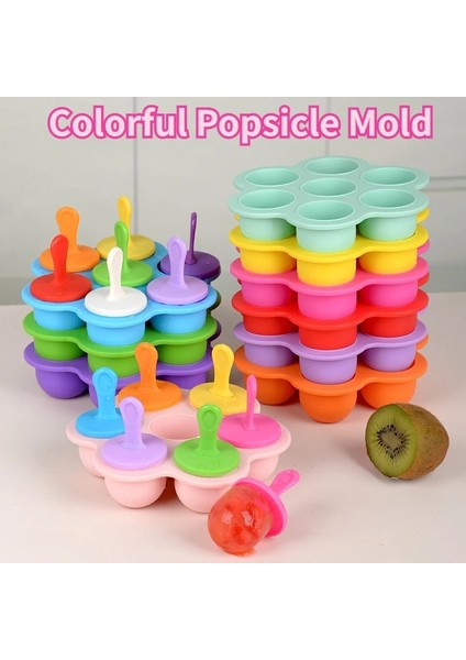 Mavi 7 Delik Dondurma Buz Pops Kalıp Gıda Sınıfı Silikon Popsicle Kalıp Buz Yapım Makinesi Bebek Gıda Takviyesi Araçları (Yurt Dışından)