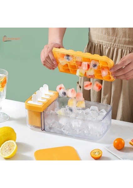 Mavi 2-In-1 Gıda Sınıfı Kokusuz Dondurma Kutusu Buz Topu Kutusu 24 Hücre Çift Katmanlı Dondurma Bar Kalıp Ev Için (Yurt Dışından)