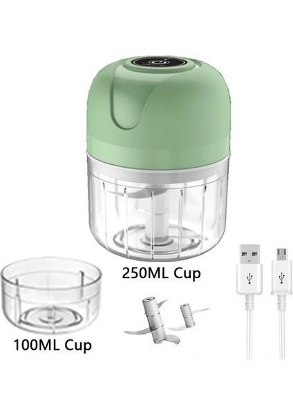 Yeşil Çift Fincan 100/250 ml Mini USB Kablosuz Elektrikli Sarımsak Ezici Basın Kıyma Sebze Biber Kıyma Makinesi Gıda Parçalayıcı Karıştırıcılar Mutfak Aletleri (Yurt Dışından)