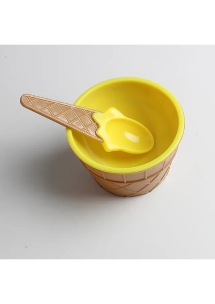 Sarı Çocuk Renkli Dondurma Kase Koni Kaşık Plastik Kase Çocuk Parti Tatlı Küçük Kase Dıy Çocuk Mutfak Aksesuarı (Yurt Dışından)