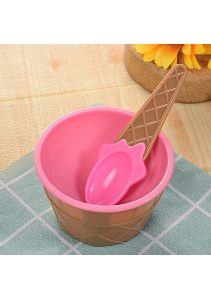 Pembe Çocuk Renkli Dondurma Kase Koni Kaşık Seti Plastik Kase Çocuklar Parti Tart Tarzı Tatlı Küçük Kase Mutfak Aksesuarları Araçları (Yurt Dışından)