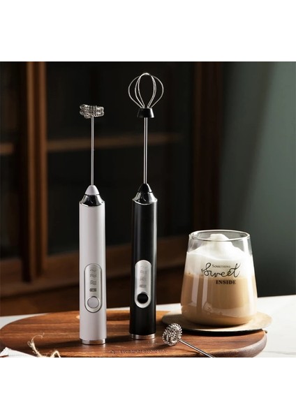 Beyaz Standı ile Ev Elektrikli Süt Köpürtücü Çırpma Yumurta Çırpıcı USB Şarj Edilebilir El Kahve Blender Süt Çalkalayıcı Mikser Köpürtücü Gıda Blender (Yurt Dışından)