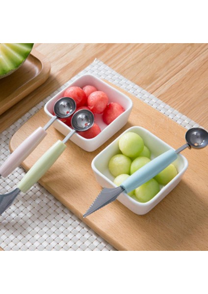 Iskandinav Yeşil Mutfak Aksesuarları Çift Kafalı Paslanmaz Çelik Oyma Bıçağı Meyve Karpuz Dondurma Balye Kepçe Yığınları Kaşık Ev Gadget'lar (Yurt Dışından) fırsatları