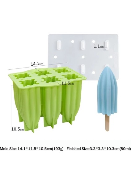 Koni Yeşil Yeni 6 Delik Silikon Dondurma Formları Popsicle Kalıpları Dıy Ev Yapımı Tatlı Meyve Suyu Buz Pop Küp Stereo Kalıp Kapaklı Çubuklar (Yurt Dışından)