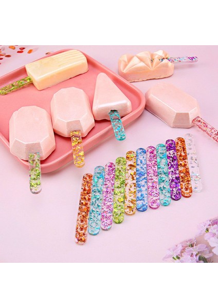 Kırmızı 10 Adet Temizle Payetler Kullanımlık Dondurma Çubukları Dondurma Çubukları Akrilik Cakesicle Çubukları Buz Pop Şeker Dondurma Creamsicle (Yurt Dışından) modelleri