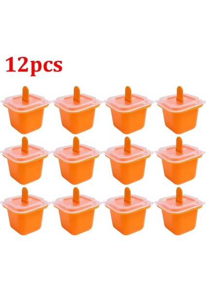12 Adet Turuncu Kare Buz Küpü Kalıpları Gıda Sınıfı Silikon Dondurma Kalıp Tepsisi ile Dondurma Çubuğu Dıy Jöle Puding Yaz Buzlu Içecek Topu Makinesi (Yurt Dışından)