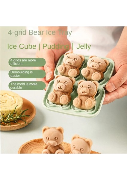 Meyve Yeşil 4 Izgara 3D Küçük Teddy Bear Şekil Buz Küpü Silikon Kalıp Buz Tepsisi, Viski Kokteyl Içecek Kahve Dondurma Dekorasyon Için (Yurt Dışından) modelleri