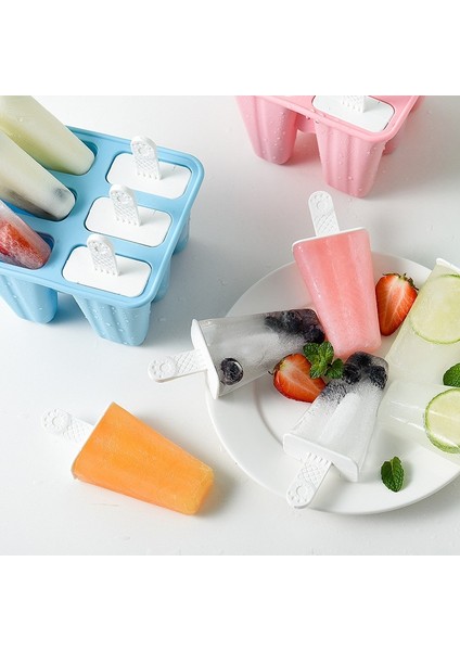 Mavi Popsicle Kalıpları 6 Izgaralı Silikon Buz Pop Kalıpları ， Gıda Sınıfı Silikon Dondurma Kalıbı ， Dıy Ev Yapımı Yeniden Kullanılabilir Kolay Bırakılan Buz Pop Yapma (Yurt Dışından) modelleri