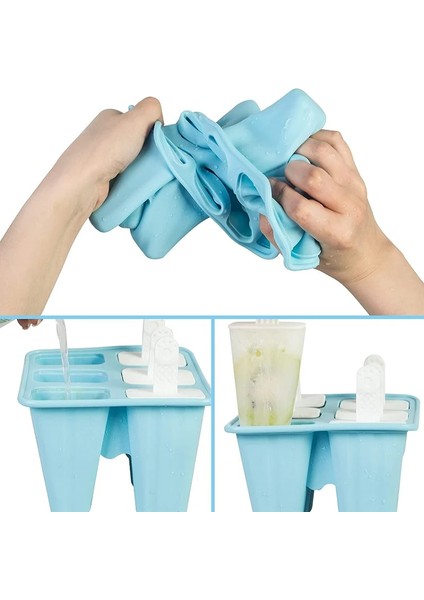 Mavi Popsicle Kalıpları 6 Izgaralı Silikon Buz Pop Kalıpları ， Gıda Sınıfı Silikon Dondurma Kalıbı ， Dıy Ev Yapımı Yeniden Kullanılabilir Kolay Bırakılan Buz Pop Yapma (Yurt Dışından) indirimleri