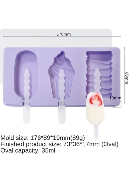Mor-Oval Sevimli Karikatür Silikon Dondurma Kalıp Kapaklı Popsicle Kalıp Buz Küpü Makinesi Buz Tepsisi Kalıp Yaz Dondurma Makinesi (Yurt Dışından)