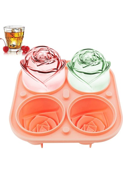 Pembe Silikon Gül Buz Küpü Kalıpları Kapaklı 3D Gül Çiçek Şekli Yeniden Kullanılabilir Buz Küpü Tepsi Dondurma Yapma Makinesi Aracı Mutfak Aksesuarları (Yurt Dışından)