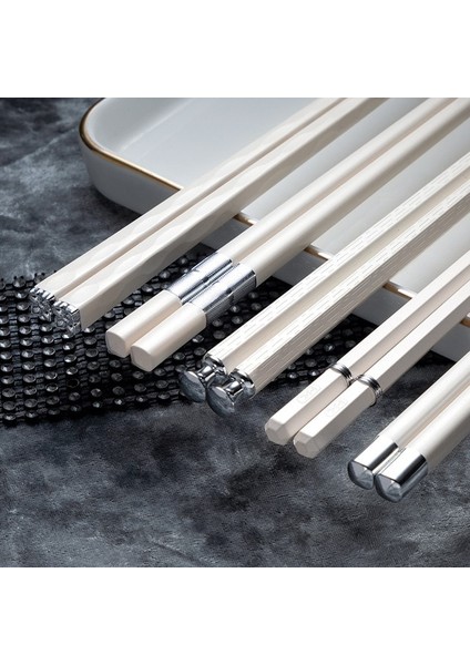 Beyaz Şerit 5 Çift 5 Çift Japon Çin Yemek Çubukları Suşi Çubukları Yeniden Kullanılabilir Metal Kore Yemek Çubukları Seti Sağlıklı Alaşım Sofra Palillos Chinos (Yurt Dışından)