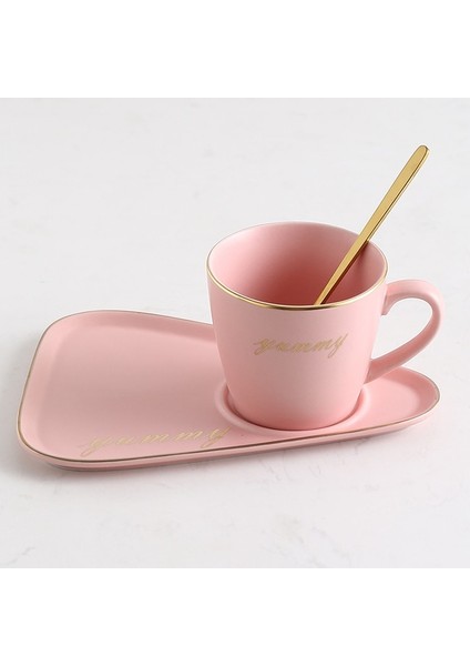 Pembe Altın Kelime Seramik Kahve Fincanı Tabağı Kaşık Seti Tatlı Tabağı Altın Jant Süt Çay Kupa Porselen Cafe Fincan Doğum Günü Çiftler Hediye Özel Logo (Yurt Dışından)